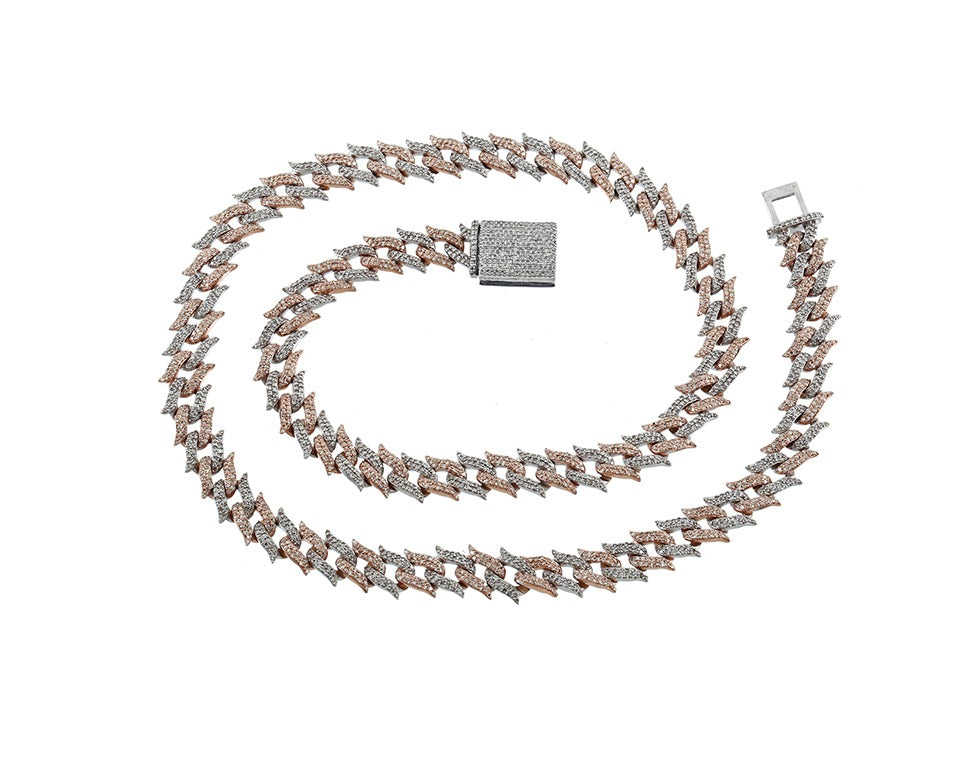 Spiked Cuban Link Chain With 9.80 Cts Natural Diamonds