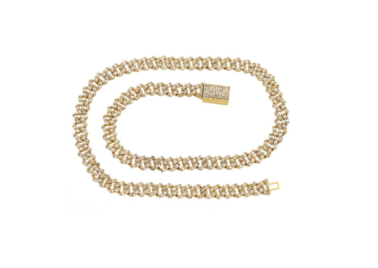 7.60 Cts Natural Baguette Diamonds Cuban Chain