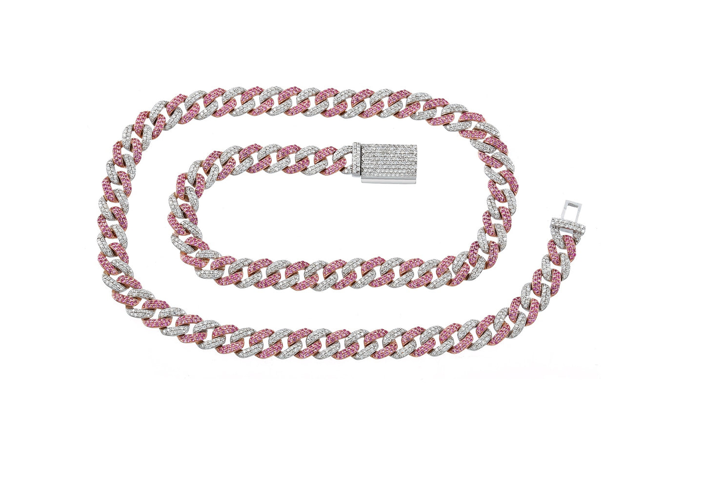 White & Rose Colored Cuban Link Chain