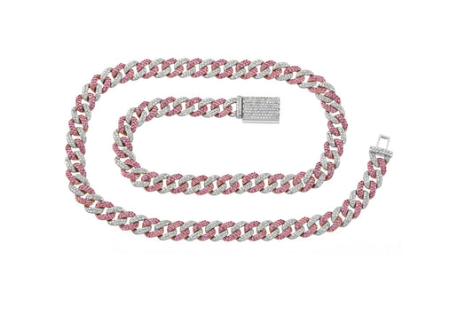 White & Rose Colored Cuban Link Chain